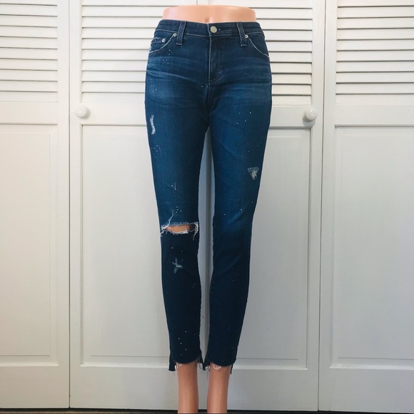 Ag Adriano Goldschmied Pants - AG ADRIANO GOLDSCHMIED Blue Distressed The Legging Ankle Skinny Jeans Size 27R